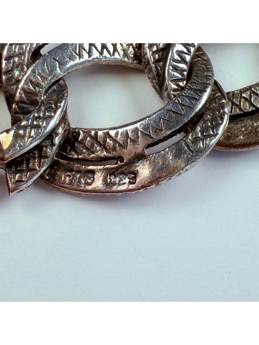 Vintage Large Marcasite 16mm Flat Curb Chain Link Sterling Silver 925 Bracelet - Picture 7 of 10